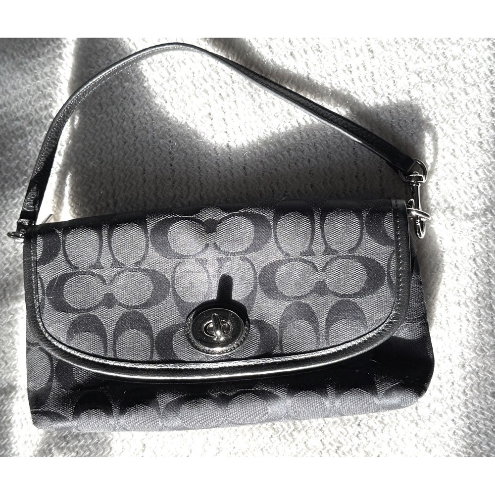 Coach Legacy Signature Turnlock Wristlet Vintage Y2K Wallet Black Gray NWOT - Picture 4 of 11